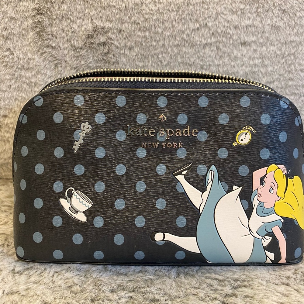 Kate Spade x Disney Alice in Wonderland polka dot makeup Cosmetic Bag